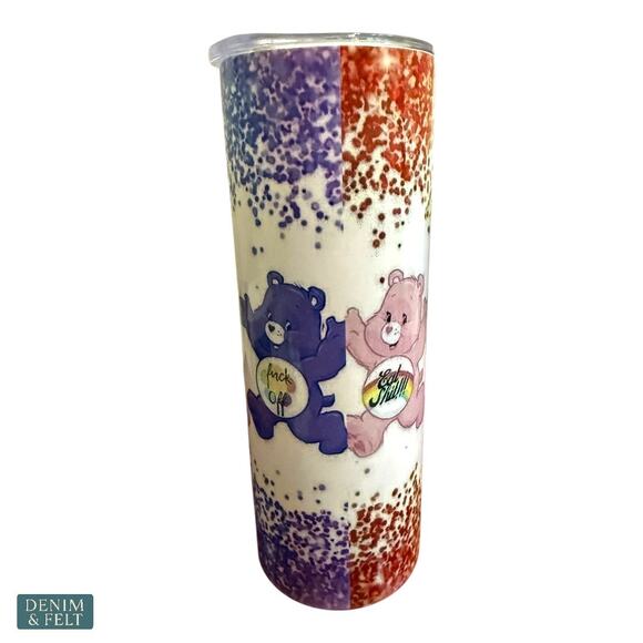 Swear Bear Glitter Care Bear 20oz Skinny Stainless Steel Insulated Tumbler NEW - Picture 4 of 10
